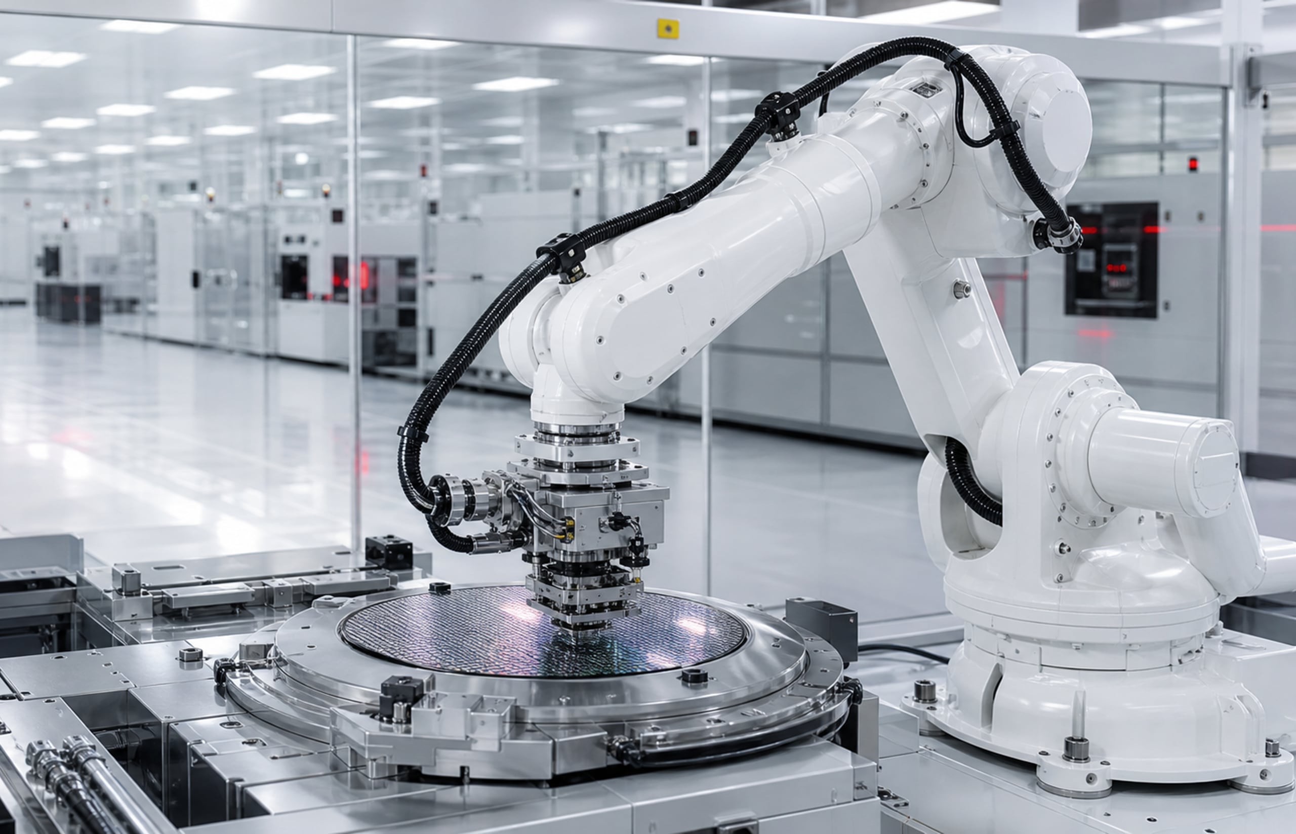 Industrial robotic arm operating inside a cleanroom